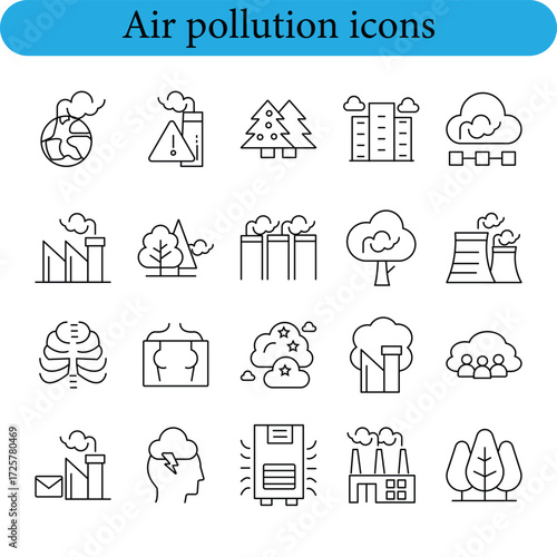 Collection of air pollution icons for environmental awareness