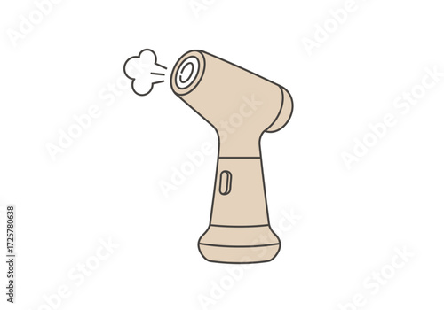 Tan handheld garment steamer emitting steam