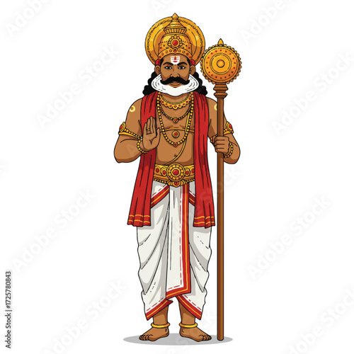 Majestic King Mahabali Illustration for Onam Festival - Traditional Mythological Ruler and Benevolent Legend from Kerala