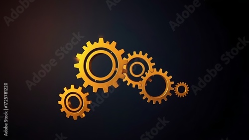 Abstract golden gears interlocking in a dark gradient, symbolizing corporate automation and mechanical precision.
