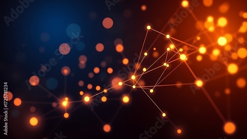 An abstract network of glowing nodes and connections, creating a futuristic visual effect.