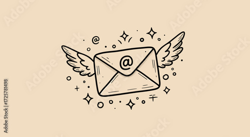 Flying Email Illustration on Beige Background
