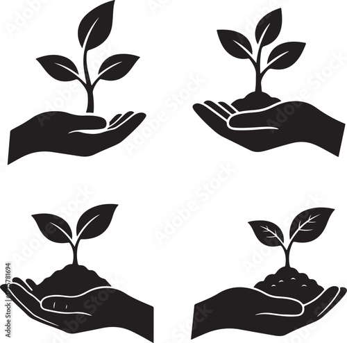 Hand Holding Plant Logo Designs Sustainable & Eco-Friendly Growth Icons