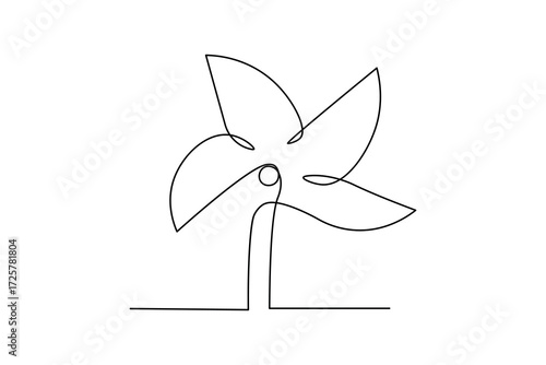 Minimalist one line drawing of a wind turbine symbolizing clean renewable energy and eco friendly design