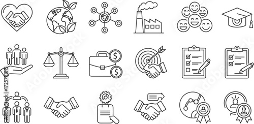 Thin line icon set for business achievement and personal success, illustrating concepts like goals, winning, and progress