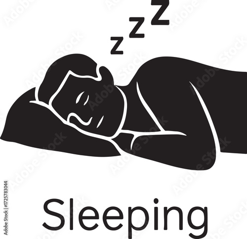 Sleeping Person Silhouette with Zzz Icon - Concept of Rest, Sleep, Bedtime, and Relaxation