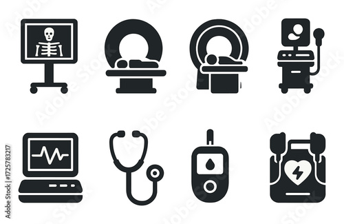 Medical icon set: diagnostic and monitoring equipment