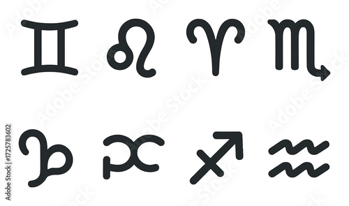 Astrological zodiac signs: gemini leo aries scorpio capricorn pisces sagittarius aquarius symbols
