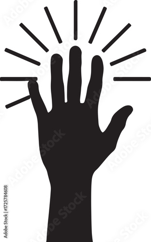 Raised Hand Silhouette with Radiating Light Rays - Concept of Attention, Voting, or Power