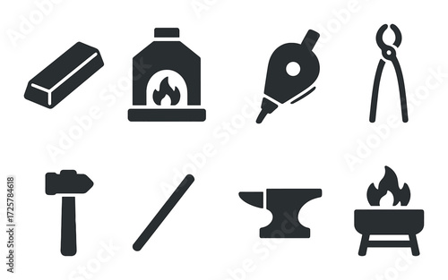 Blacksmith tools silhouettes on gradient background