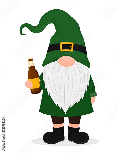Green gnome holding a beer bottle