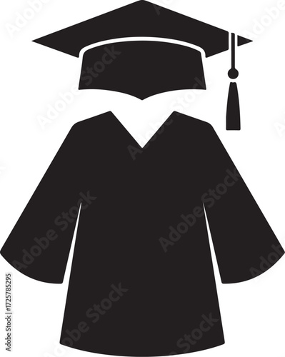 Vector art of graduation gown and cap representing academic achievement, symbolizing the culmination of studies and the attainment of a degree in higher education on