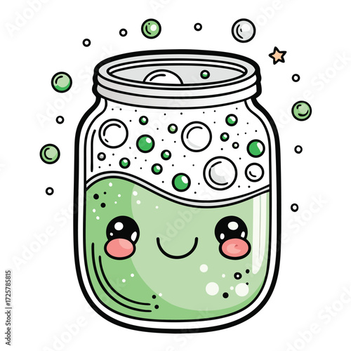 Cute Green Drink in a Jar with Bubbles Illustration cute