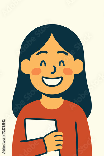 Cute cartoon girl smiling happily,