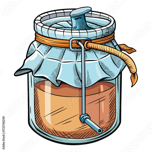 Homemade Kombucha Brewing Process in Glass Jar homemade kombucha brewing
