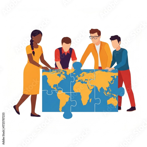 Collaborative Team Assembling World Map Puzzle Unity and Global Solutions
