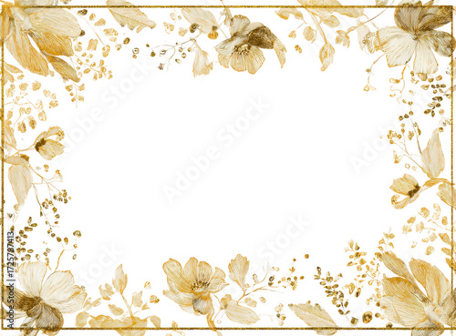 Elegant golden floral border frame isolated on transparent background