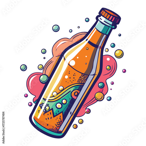 Refreshing fizzy drink bottle summer design bubbles cold beverage refreshing