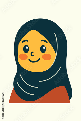 Cute cartoon girl wearing hijab and smiling
