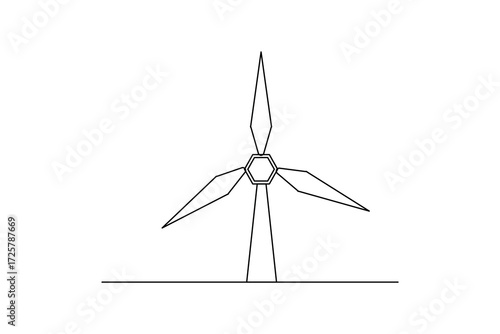 Minimalist one line drawing of a wind turbine symbolizing clean renewable energy and eco friendly design