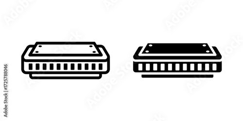 Harmonica icon set. Minimalist harmonica icon design, musical instrument illustration in simple outline style. Perfect for music projects, website elements, or graphic design.