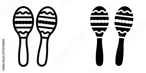 Maracas icon set. Two hand drawn maracas in simple black and white design, musical instrument illustration. Suitable for musical design needs.