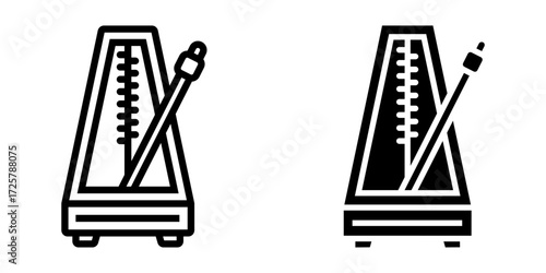 Metronome icon Set. This illustration shows a simple minimalist outline of a metronome, a device that produces an audible click or other sound at regular intervals that can be set by the user.