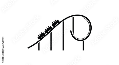 A simple black and white illustration of a thrilling roller coaster silhouette