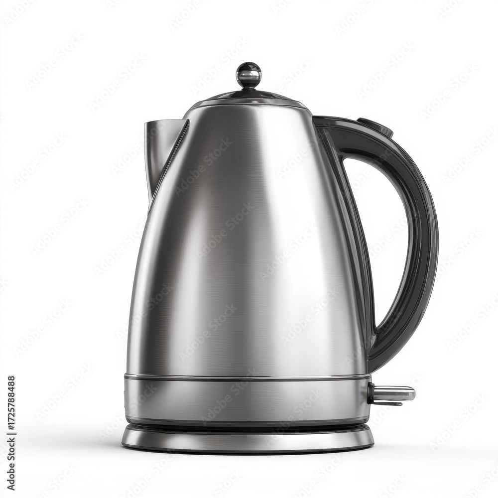 Fototapeta premium Modern Brushed Stainless Steel Electric Kettle for Kitchen Appliances Isolated on White Background