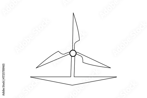 Minimalist one line drawing of a wind turbine symbolizing clean renewable energy and eco friendly design