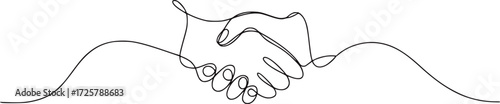 Minimalist continuous line drawing of two hands shaking handshake agreement