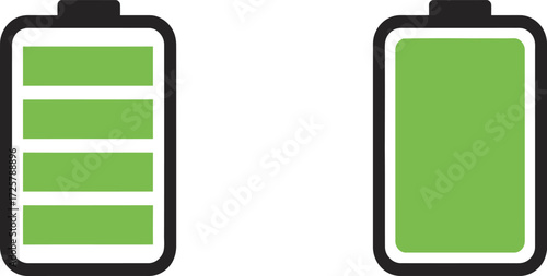 Two battery icons showing different charge levels full battery and partially charged battery symbols simple clean design isolated on transparent background
