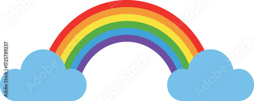 Bright rainbow arching over fluffy blue clouds symbolizing hope and joyful weather phenomena isolated on transparent background