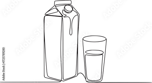 Minimalist line drawing of milk carton and glass beverage