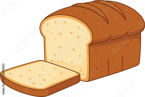 Freshly baked loaf of bread with one slice cut ready to eat delicious staple food item isolated on transparent background