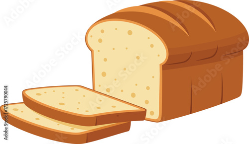 Freshly baked loaf of white bread with two slices cut ready for enjoyment delicious breakfast staple and sandwich ingredient food photography isolated on transparent background