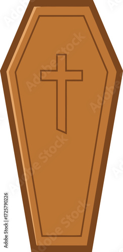 Simple wooden coffin with cross symbol graphic representation of mortality and final rest isolated on transparent background