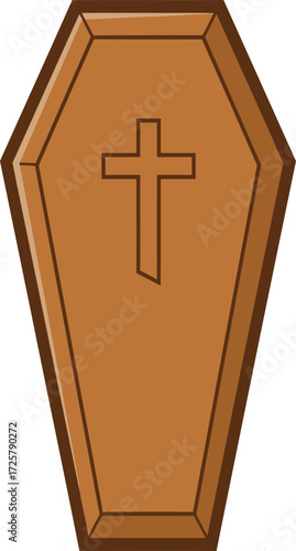 Wooden coffin with cross symbol a religious symbol of death burial funeral and mourning isolated on transparent background
