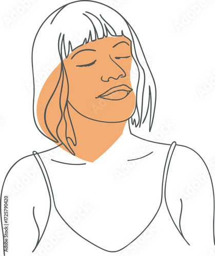 Woman face closed eyes orange accent serene calm