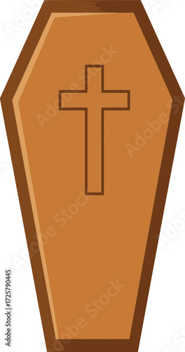 Classic wooden coffin with cross emblem representing death funeral and eternal rest a somber symbol isolated on transparent background
