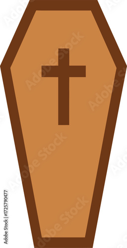 Wooden coffin with cross symbol simple religious symbol of mortality and farewell isolated on transparent background