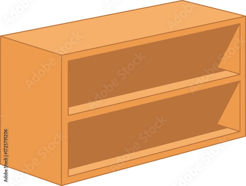 Simple two-shelf wooden bookshelf in a warm brown tone ideal for home or office storage organization solutions isolated on transparent background