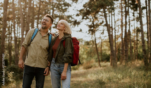 Couple enjoys a joyful hike...