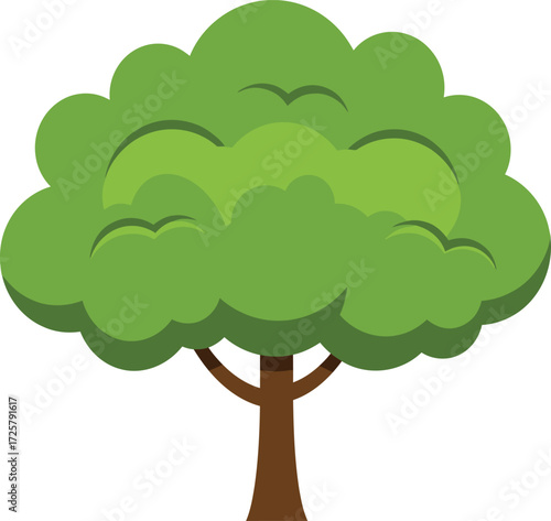 Simple green tree graphic ideal for nature themes and educational materials showing healthy foliage and sturdy trunk isolated on transparent background