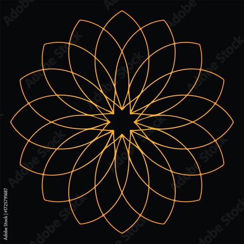 Geometric Orange Flower Pattern on Black Background abstract circle