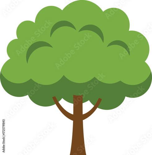 Stylized green tree with brown trunk and lush canopy a symbol of nature growth and life essential for design projects isolated on transparent background
