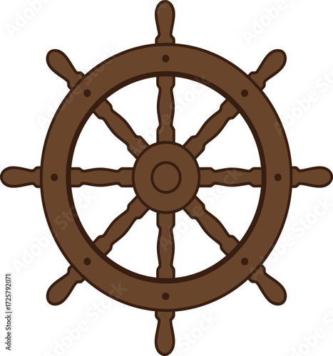 Vintage wooden ship steering wheel nautical maritime navigation helm symbol on isolated on transparent background