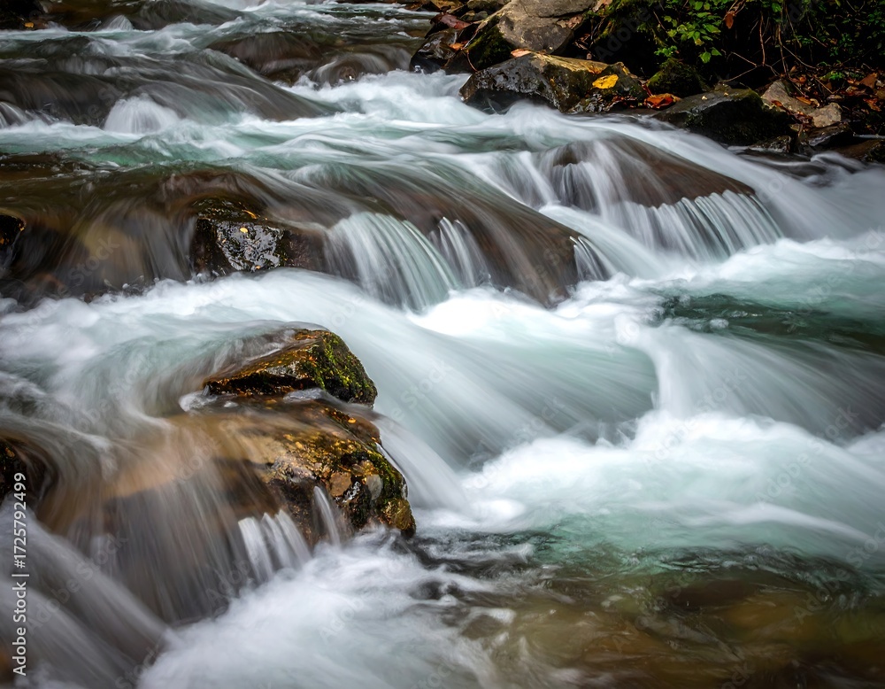 Fototapeta premium Fast-flowing stream cascading over rocks