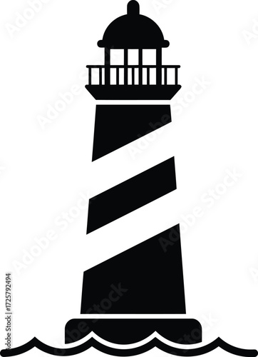 Iconic lighthouse silhouette guiding ships at sea nautical symbol nautical emblem emblematic coastal structure maritime navigation aid beacon tower isolated on transparent background
