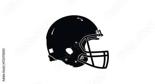 An isolated black football helmet graphic on a white background silhouette